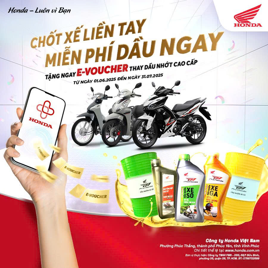 Honda Việt Nam triển khai chương trình khuyến mại “Chốt xế liền tay, miễn phí dầu ngay”